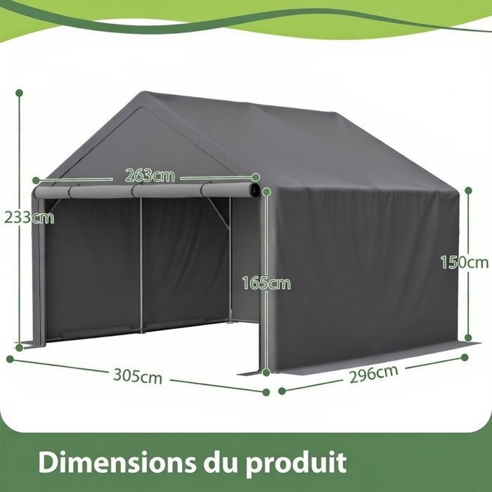 Bike Garage Tent Shelter 305x296x233 cm Dark Grey - Waterproof & Wind/UV Resistant - Rolling Door + Ventilation