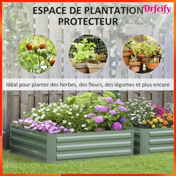 8147 Juego de 2 jardineras elevadas, dimensiones 100 cm de largo x 100 cm de ancho x 30 cm de alto - chapa de acero corrugado verde