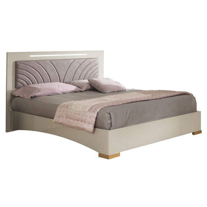 PANACA - Chambre Complète 140x190cm Crème et Bronze + Leds