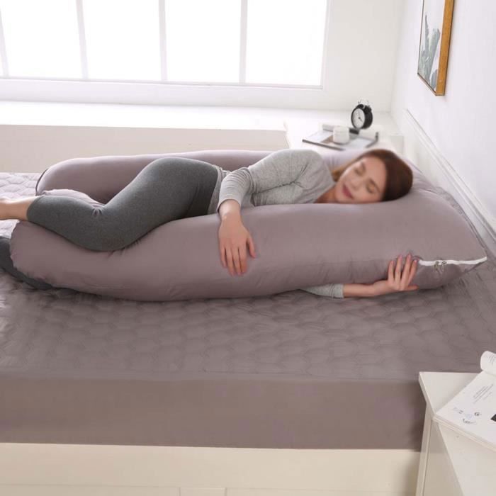 Coussin de Grossesse en Forme de U,Coussin Allaitement de Maternité Ergonomique,Soutient Tout Le Corps,Velours-Gris,130x70cm Label