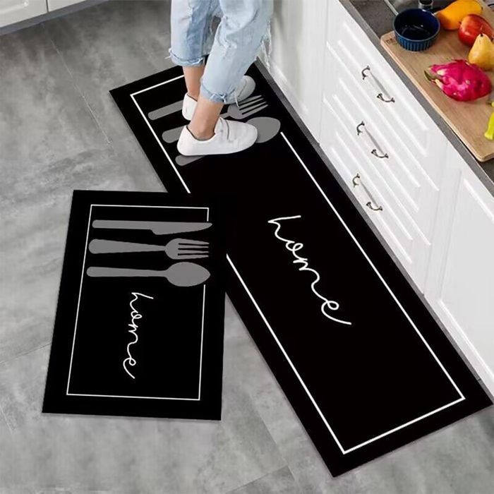 Set van 2 antislip en machinewasbare keukenmatten met print, voor thuis- en kantoordecoratie.