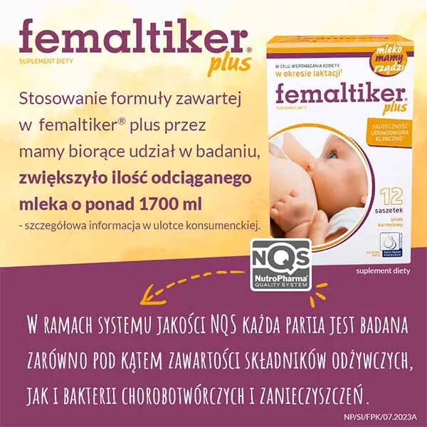 Femaltiker Plus, Suplement diety wspomagający laktację, Saszetki o smaku karmelowym
