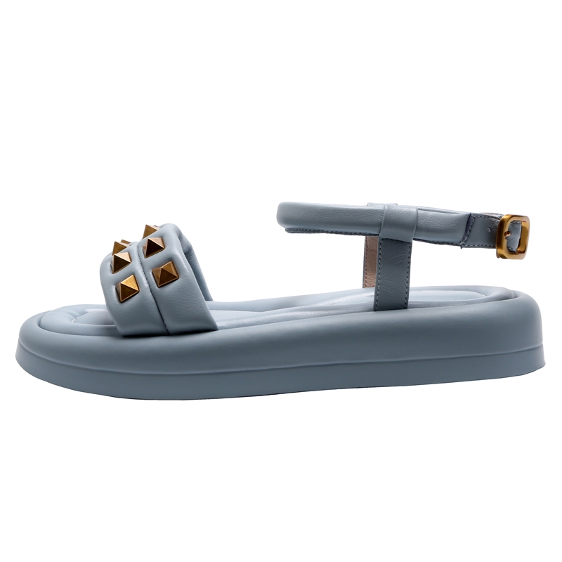 Fashion Rivet Ankle Strap Genuine Leather Flat Platform Sandals Women Summer Casual Shoes Sandales Femmes Sandalias Mujer