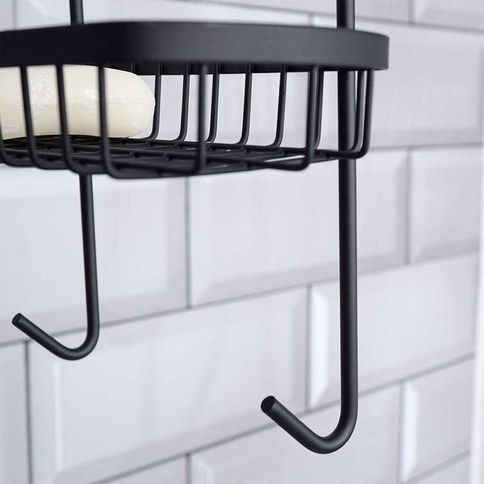 VILDE Étagère de douche - Métal Noir Durable - Installation Facile - sans Perçage - 22x19 x54,5 cm