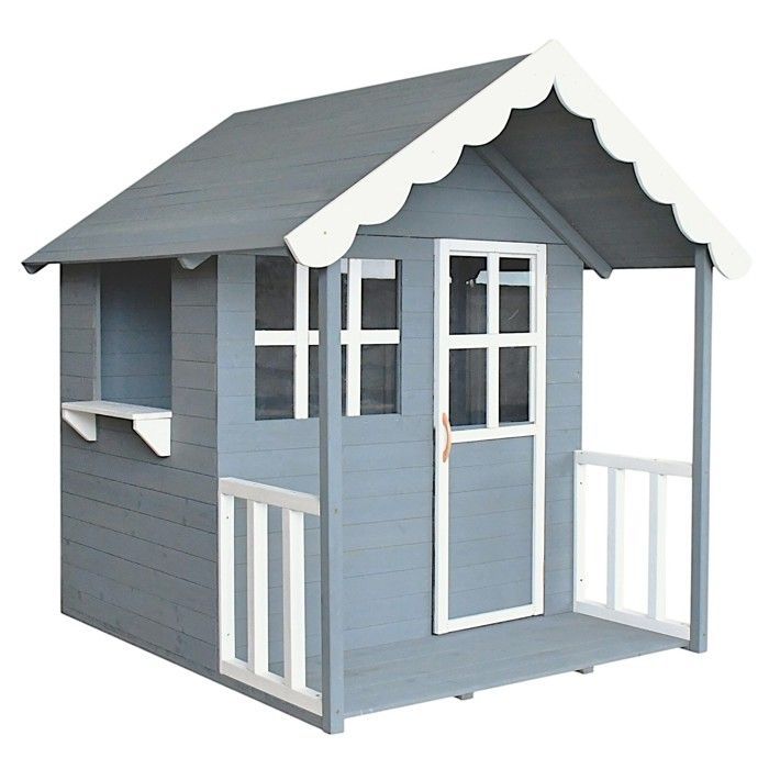 Maison enfant en bois - GINGER HOME - Véranda intégrée - Bois de pin massif - Gris
