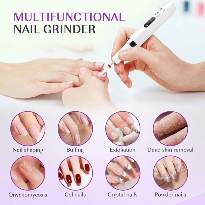 Ponceuse pour Ongles Professionnel Sans Fil - HYKJSIDE - Lime a Ongle Electrique 12 en 1 - 30000 tr/min - Kit Manucure Rechargeable