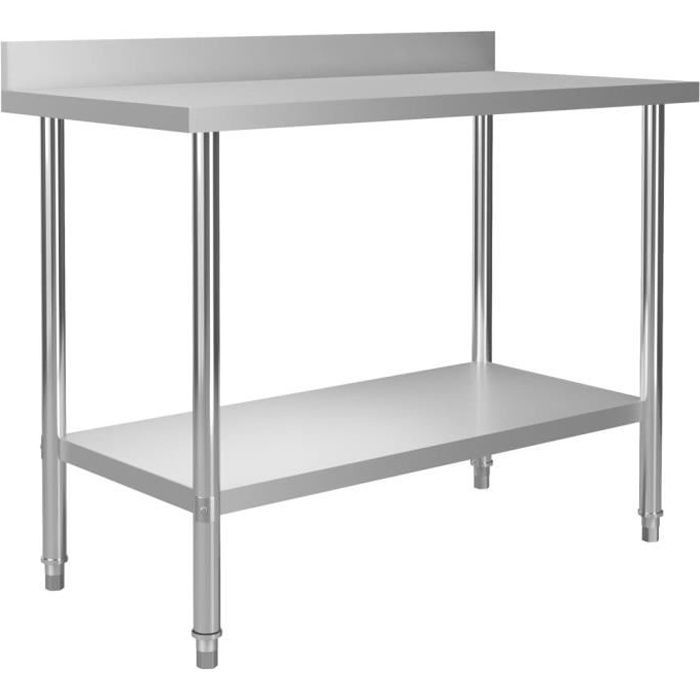 Table de travail de cuisine - Inox - 120x60x93 cm - Dosseret - Pieds réglables
