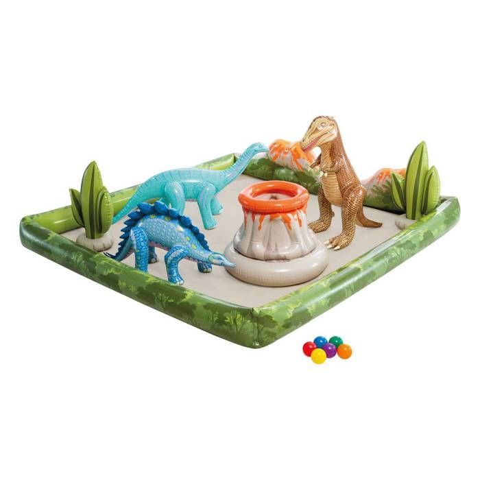 Inflatable Play Area - INTEX - Dino Adventure - 410 Liters - Ages 2+ - 201 x 201 x 36 cm - Includes: 3 dinosaurs, 2 cacti, volcano