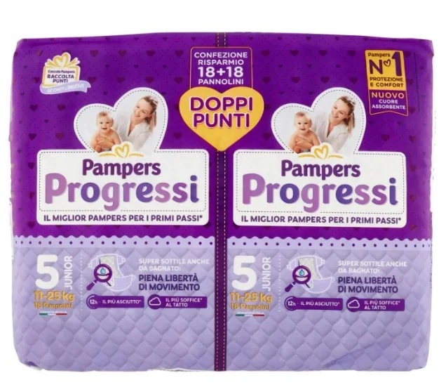 PAMPERS Progressi Junior luiers, dubbelverpakking, 36 stuks, maat 5 (11-25 kg)