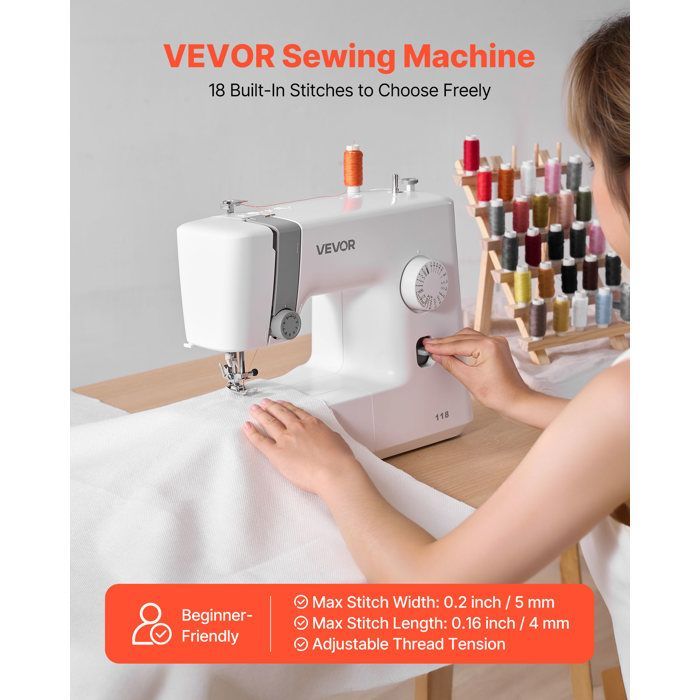 VEVOR Electric Sewing Machine with 18 Stitch Patterns - Simple Dial Control - Portable - Metal Inner Frame - for Home
