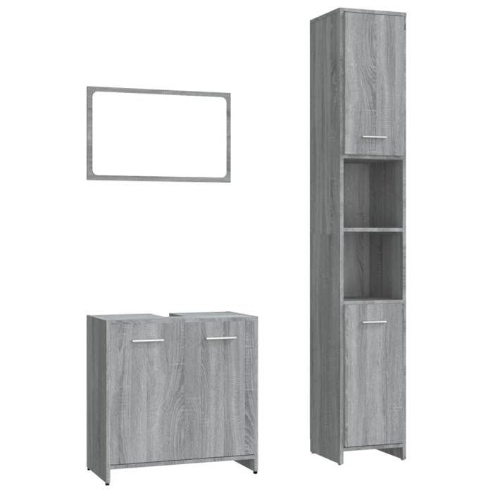 Ensemble de meubles de salle de bain - KALISSE - Sonoma gris - Bois d'ingénierie - Miroir 60x37 cm