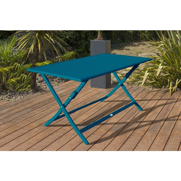 Set da pranzo da giardino a 4 posti in alluminio blu anatra - Blu anatra