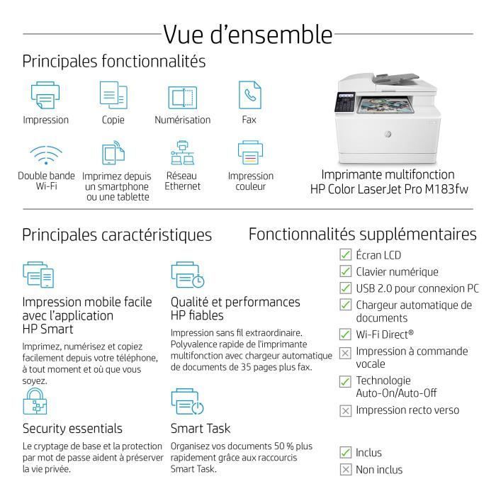 HP Color LaserJet Pro M183fw Multifunctionele printer - Kleurenlaser, kopiëren, scannen - Ideaal voor professionals