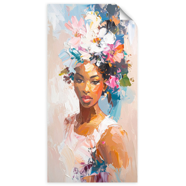 Naklejka na ścianę do salonu Feeby Portret kobiety kwiaty abstrakcja 40x80