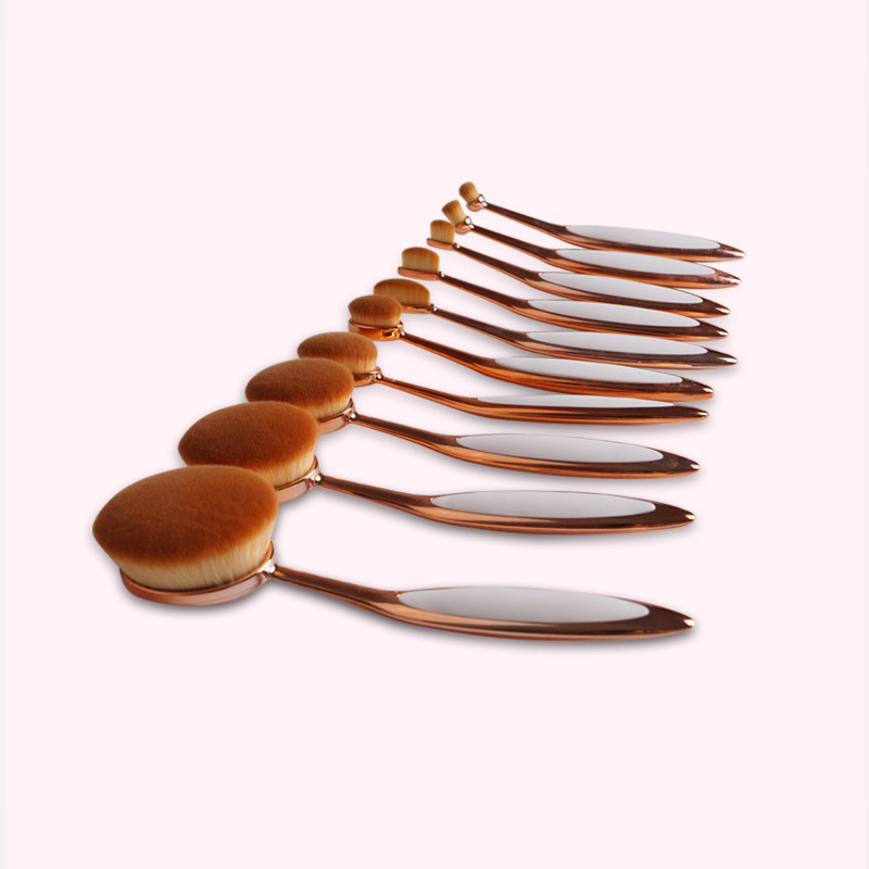 Pinceaux de maquillage ovales, brosse à dents portable, pinceau estompeur ovale pour poudre et blush, outil de maquillage cosmétique pour le teint et le fond de teint