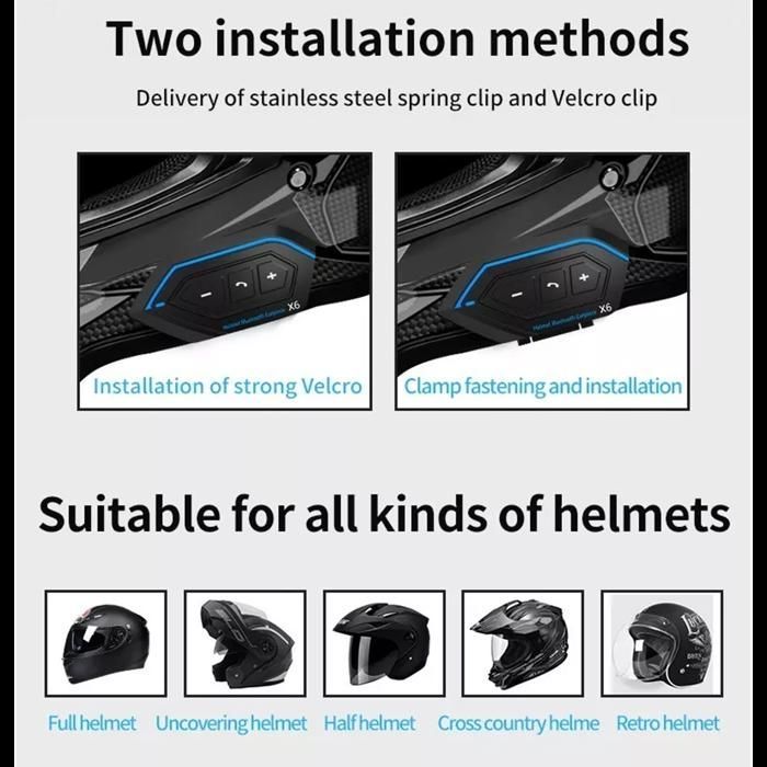 Intercomunicador Bluetooth 5.0 para motocicleta, kit de auriculares Bluetooth para intercomunicador de casco de motocicleta - Azul/Negro