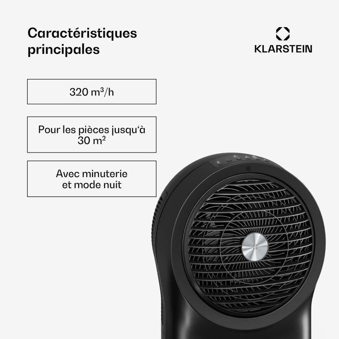 Ventilador enfriador de aire Klarstein Whirlwind - 320 m³/h - 6 l - 30 m² - 3 modos - Control remoto - Modo nocturno