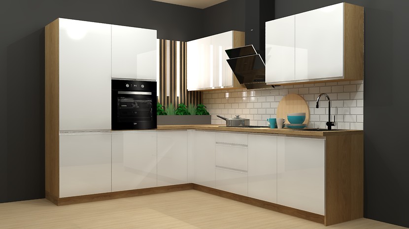Komplet kuchenny narożny Sole 230x275 cm biały połysk