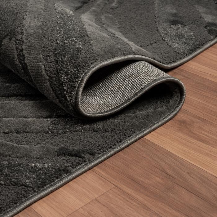 Moderner Wohnzimmerteppich mit kurzem Flor und 3D-Wellenmuster – VIMODA – Berber – Anthrazit 80 x 150 cm