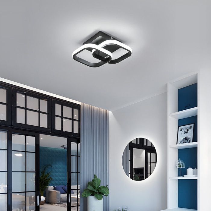 DORLINK Moderne 18W Vierkante LED Plafondlamp - Minimalistisch Zwart Design - Driekleurig Licht 3000K/4000K/6500K - Voor Woonkamer/Slaapkamer