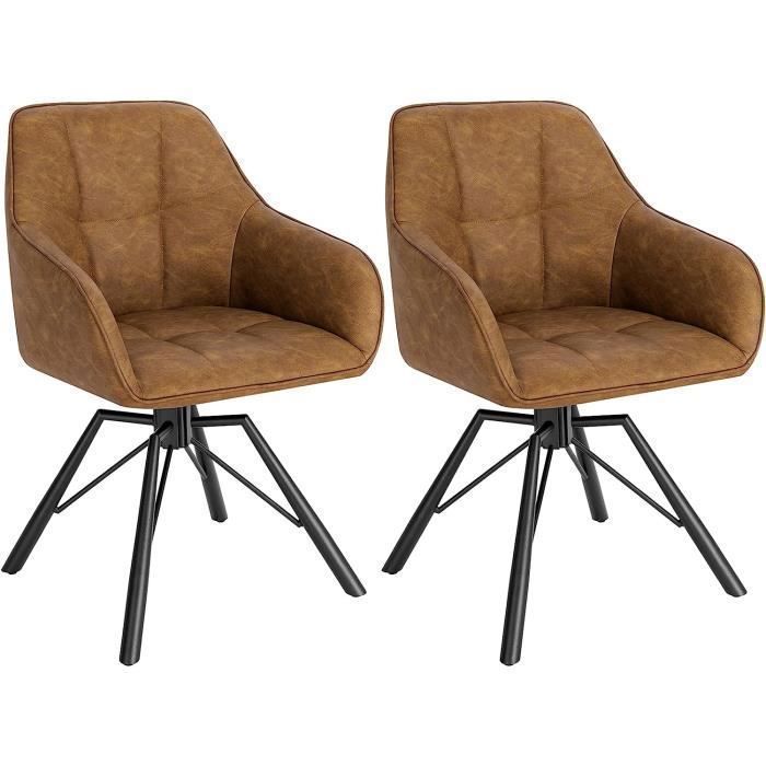 Silla giratoria WOLTU 360°, juego de 2, silla de comedor escandinava, sillón de piel sintética vintage, marrón claro W0ATT0030-2
