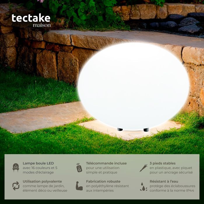 Iluminação - TECTAKE - Luminária globo com lâmpada LED LUMINOUS EYE e controle remoto 12W - Branca - Tamanho G 35 x 27,5 cm