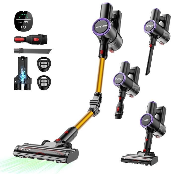 Zynet S9 Cordless Stick Vacuum Cleaner, 45kPa/500W/45min, Foldable, Wall-Mounted Charging Station, Green LED, Pet Hair/Carpets/Hard Floors