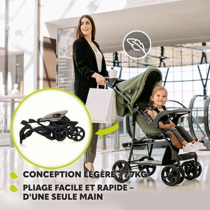 Poussette canne légère LIONELO Emma - Pliage rapide - 6-36 mois - Sac inclus - Grand panier - Beige