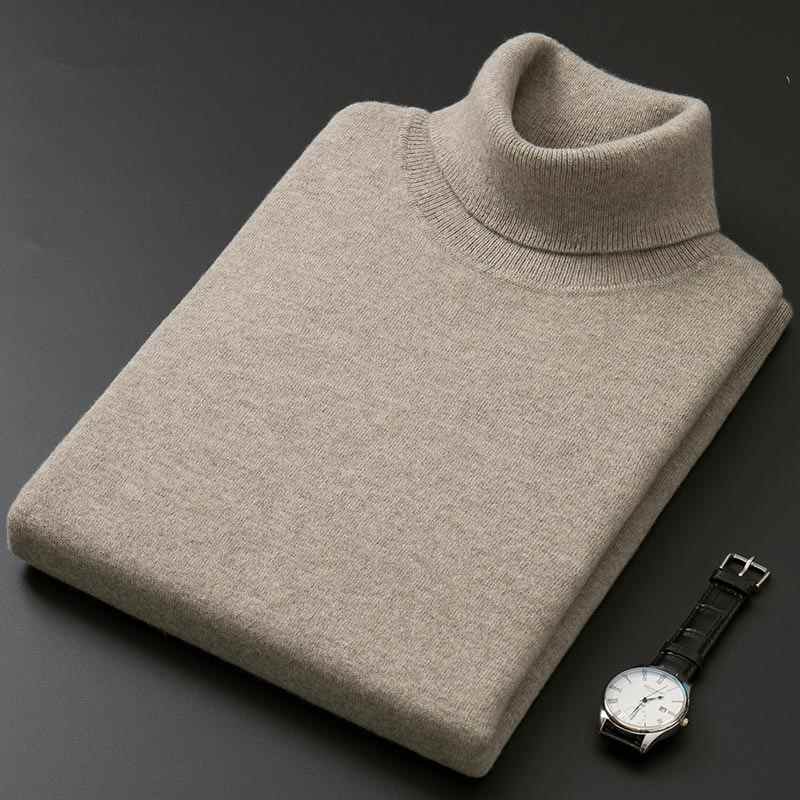 Sweter męski z golfem z mieszanki kaszmiru i bawełny, na jesień i zimę, miękki i ciepły, dzianinowy sweter sięgający do kostek