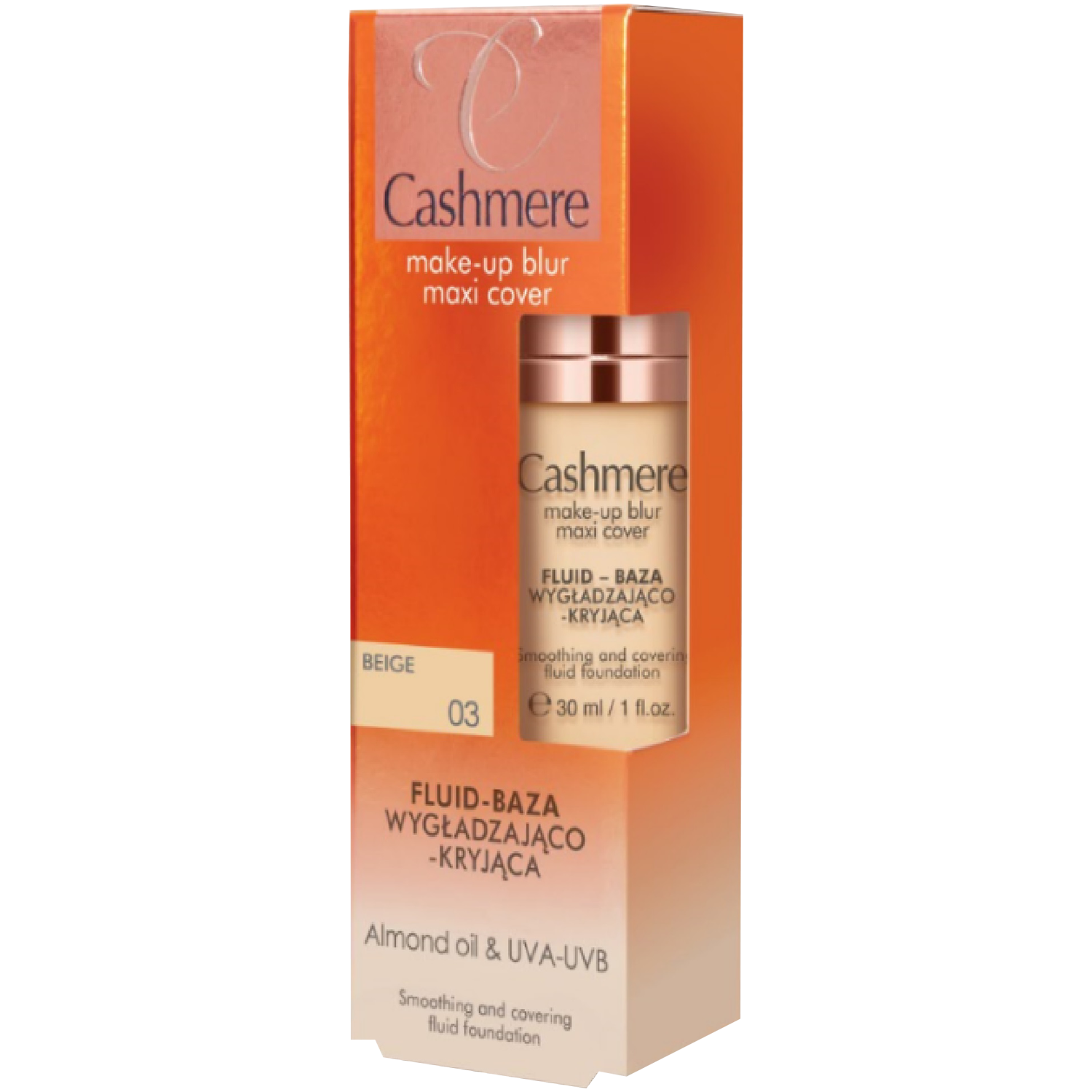 Base fluida suavizante e de cobertura Cashmere bege 03 30ml Make-up Blur Maxi Cover