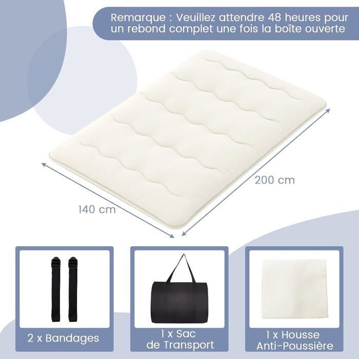 Colchón futón japonés COSTWAY 140x200CM - Cubrecolchón extraíble, colchón plegable para suelo - Hogar, autocaravana, dormitorio - Beige