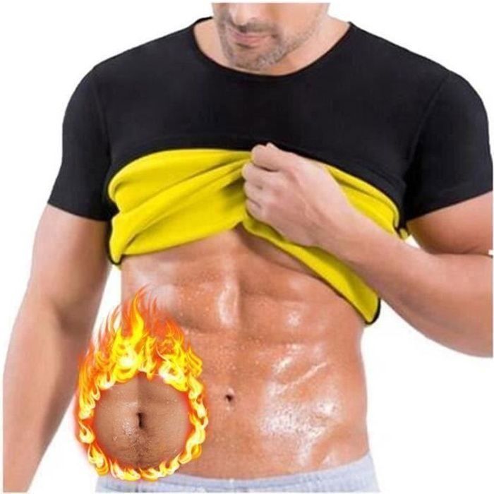 T-Shirt Compression Amincissant Manches Courtes Homme - Sudation Minceur Sauna Shaper - Noir - Fitness