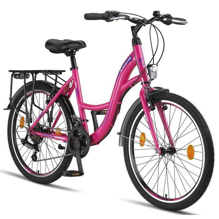 Licorne Bike Stella Premium Vélo de Ville – Vélo Hollandais Confortable,  (Rose 24)