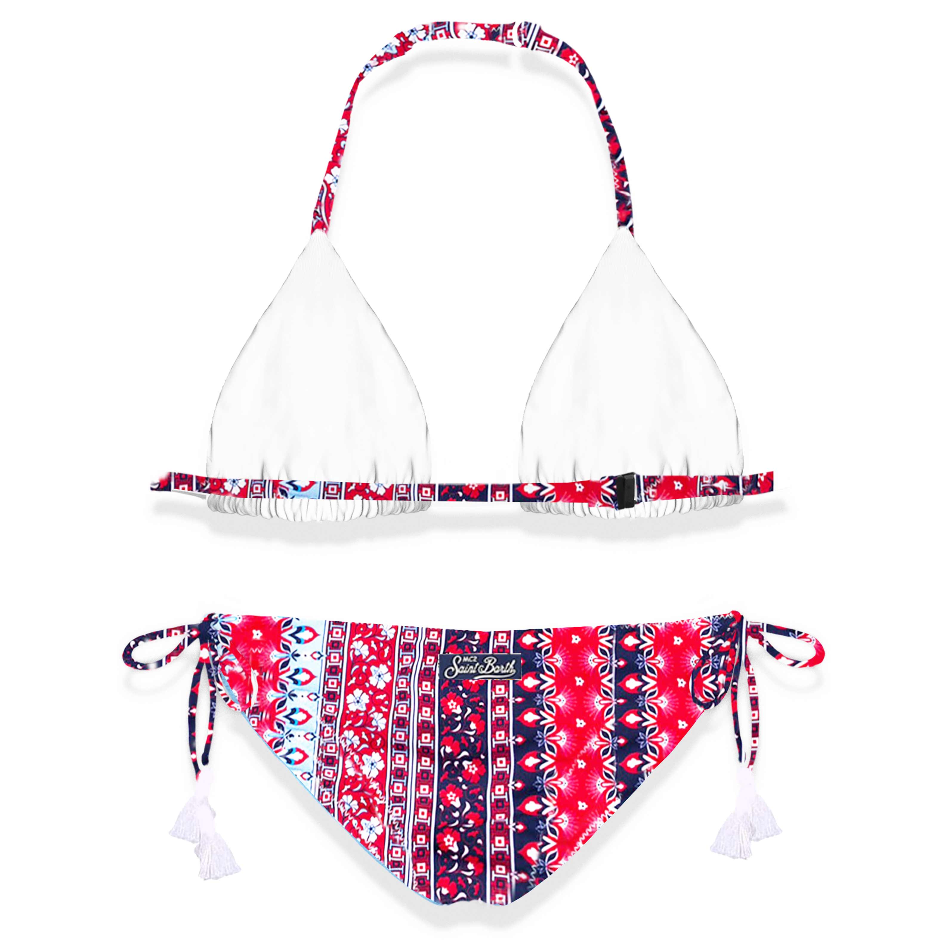 Meisjesbikini met rode en blauwe zigeunerprint