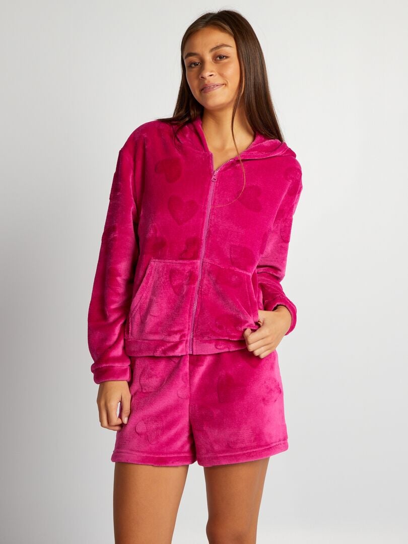 Bluza polarowa Homewear z zamkiem błyskawicznym - RÓŻOWA