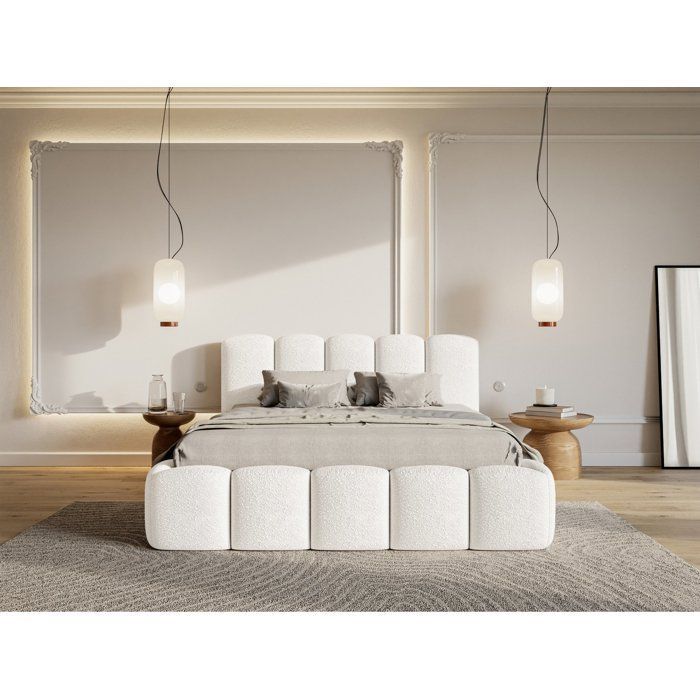 Cama con cabecero y espacio de almacenamiento - CLOUDY II - 180x200 cm - en bouclé color crema