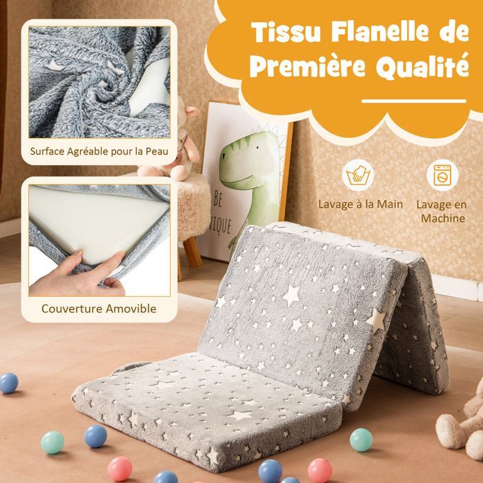 Colchoneta plegable de 3 piezas COSTWAY para niños, alfombra que brilla en la oscuridad con bolsa de almacenamiento y funda extraíble.