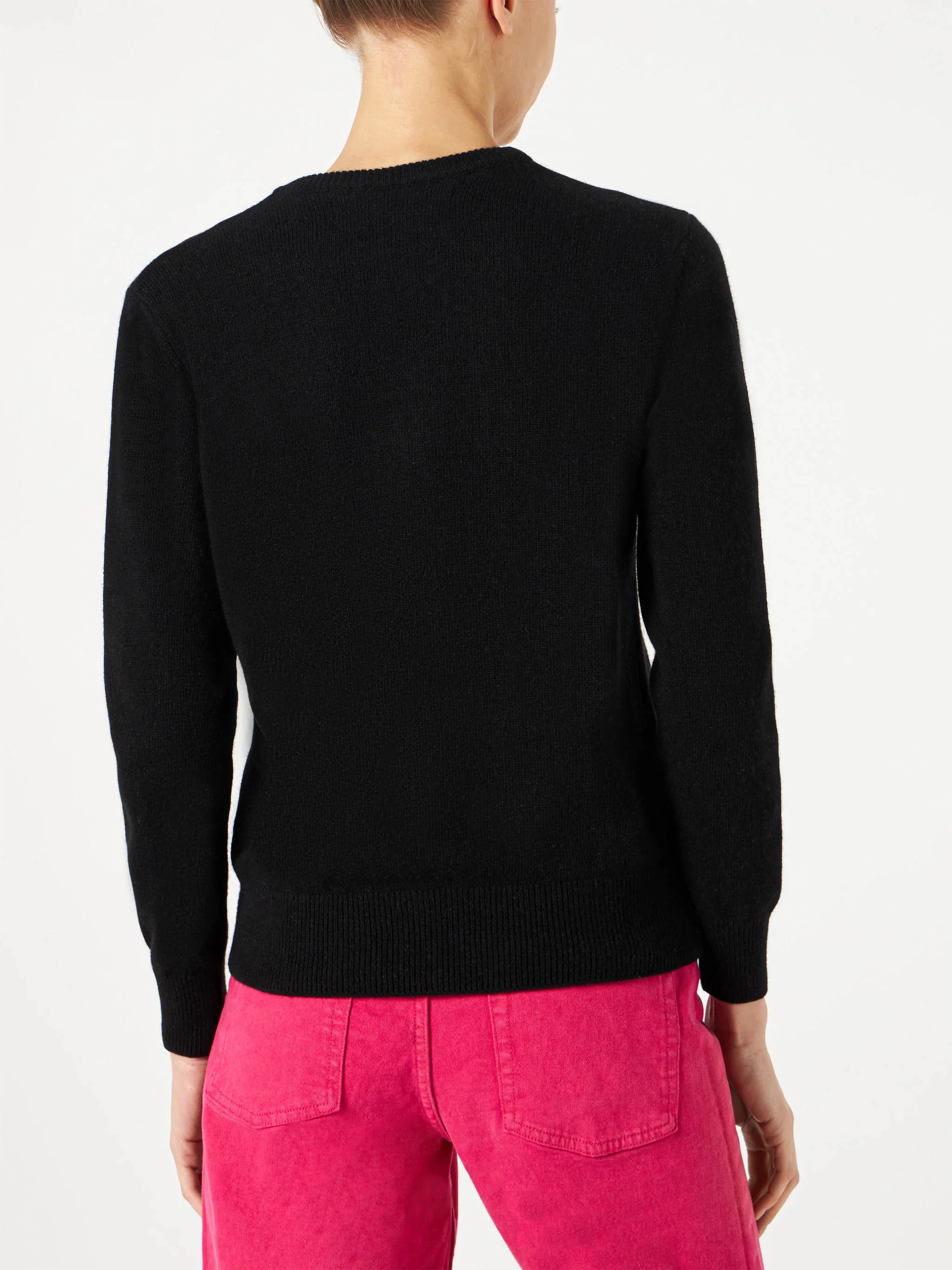 Pull noir après-ski pour femme avec inscription dégradée