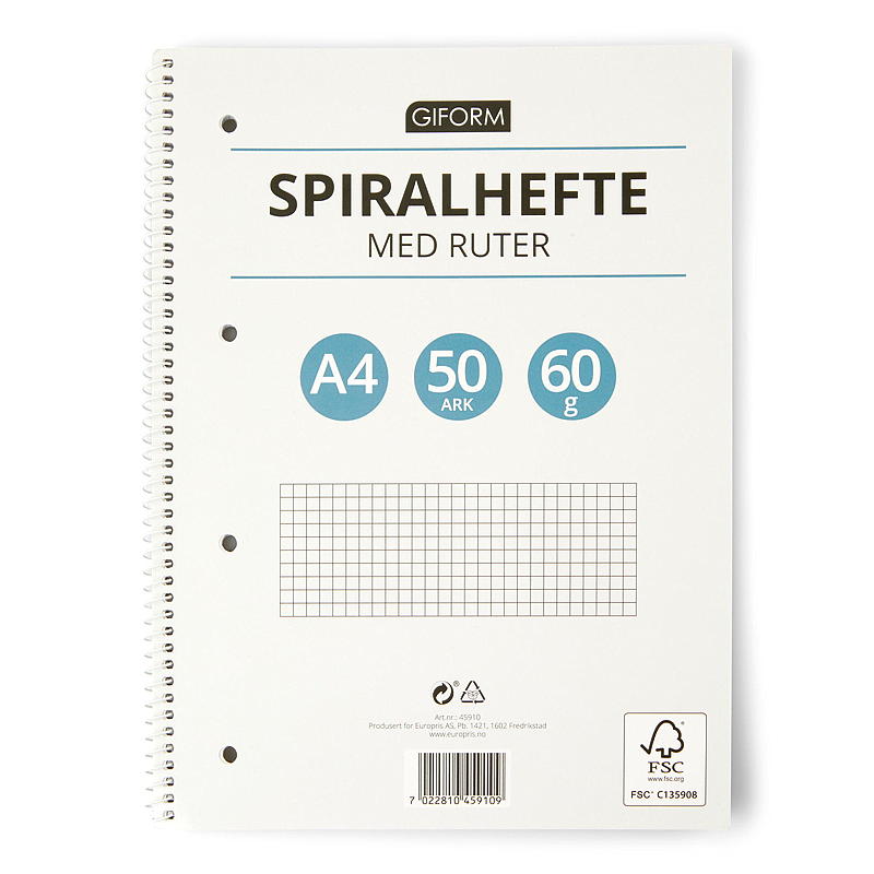 Giform Spiralblock A4, 50 Blatt quadratisch