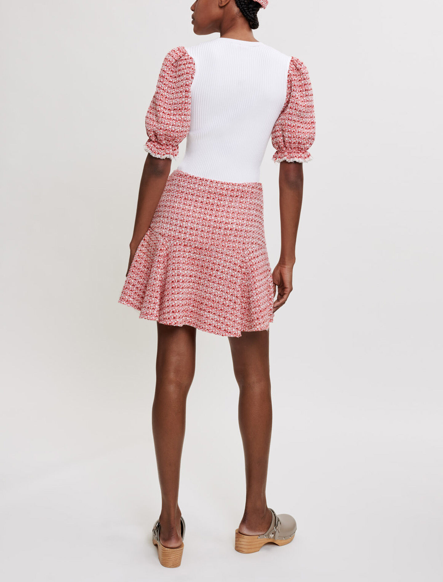 Pulover tricotat tweed cu mâneci - Raw