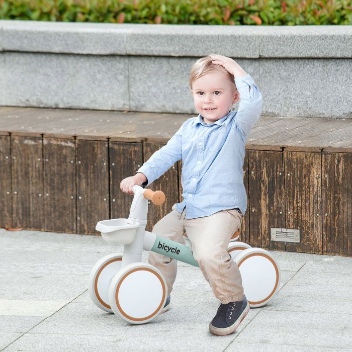 AIYAPLAY 4-Wheel Balance Bike for Children - Adjustable Saddle - Ergonomic Handlebars - Aluminum Alloy, PP - Ages 1-3 - Gray, Brown, Green