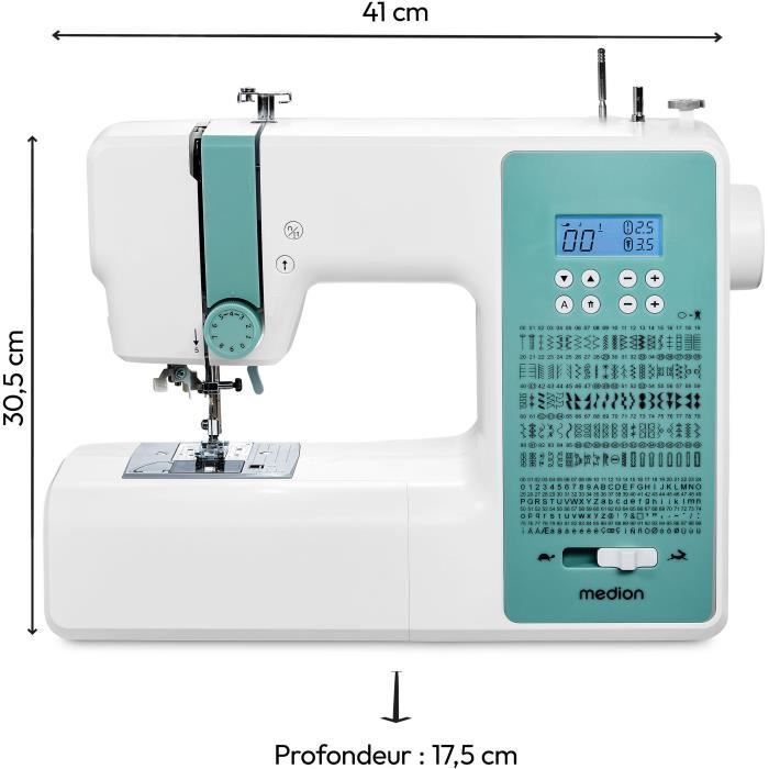 Machine à Coudre Numérique - MEDION - SD 36 - 38W - 270 Points - 700 tr/min - LED - Turquoise