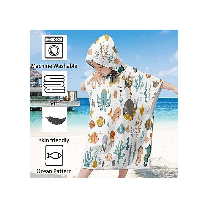 Poncho de baño infantil, toalla de playa de microfibra, capa de poncho de baño con capucha, para niños y niñas de 4 a 7 años (Ba
