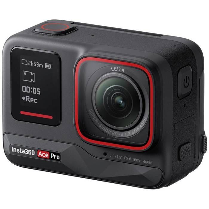 Câmera de ação Insta360 Ace Pro: 8K, 4K, 2.7K, Full HD, câmera lenta, timelapse, tela sensível ao toque, Bluetooth, Wi-Fi, à prova d'água.