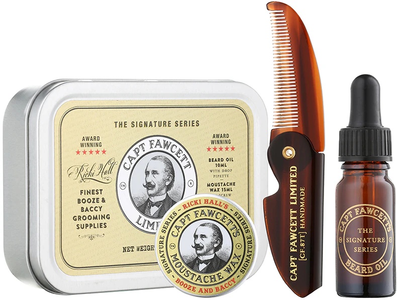 Darilni set za moško brado Captain Fawcett Ricki Hall´s Booze & Baccy Grooming Kit