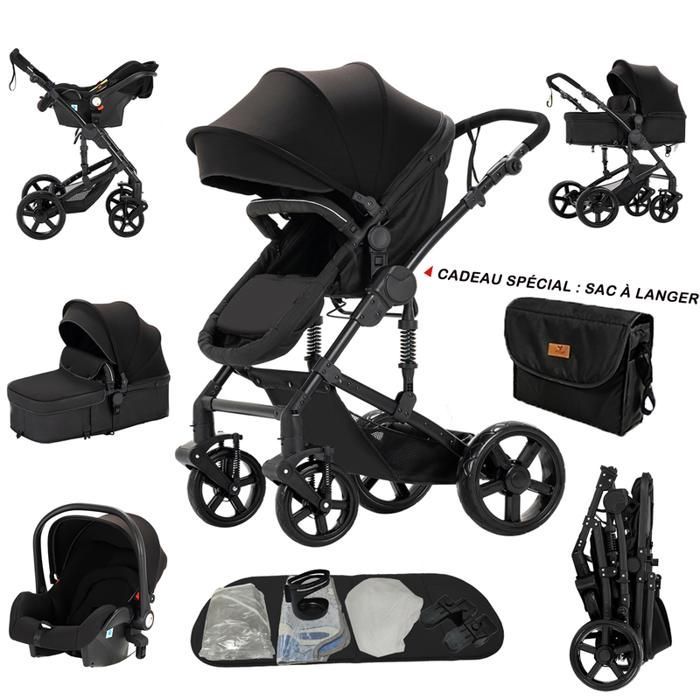 Poussette 3 en 1,poussette bebe,MagicZC,sac à langer,siege auto,pour 0-3 ans,noir