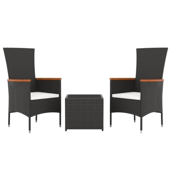 vidaXL Ensemble de salon de jardin 3 pcs noir poly rotin et acier 3157658