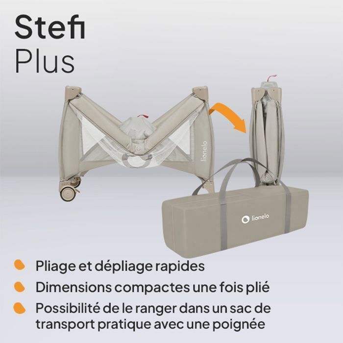 Cuna de viaje compacta 2 en 1 LIONELO Stefi Plus - Parque infantil - Colchón de espuma T25 - 0-36 meses - Plegado rápido - 2 ruedas - Beige