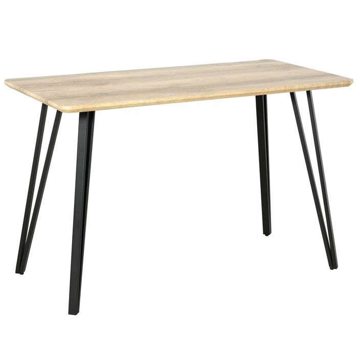 Table à manger - HOMCOM - design industriel grand plateau pieds métal épingle cuisine salon - MDF - 120x60x75cm - chêne clair