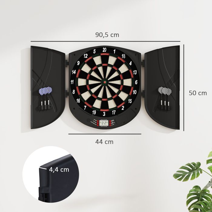 Elektronisch dartbord - HOMCOM - opvouwbaar, 26 spellen, 8 spelers, LCD-display - kunststof - zwart